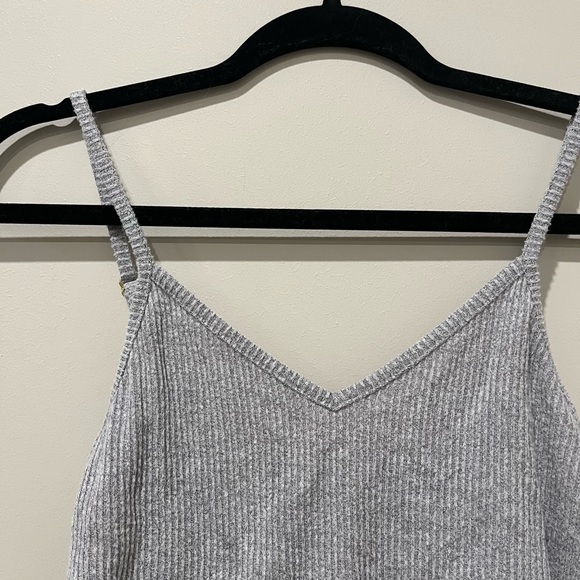 Open Edit Gray Ribbed Crop Top - Picture 2 of 5